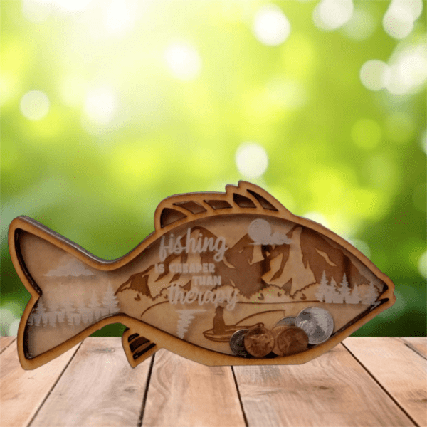 Wood Money Bank - Fish